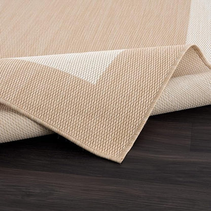 CAMILSON Outdoor Rug 5x7, Modern Outside Rugs for Patios Porches Waterproof Durable Washable Non-Shedding, Easy-to-Clean Indoor Outdoor Area Carpet (5 x 7, Bordered - Beige/White)