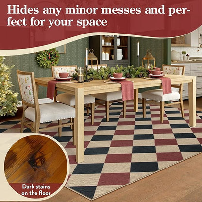 Lahome Checkered 5x7 Rug, Indoor Outdoor Rug Non Shedding Black and Red Washable Carpet, Checkerboard Non Slip Stain Resistant Indoor Carpet for Patio Office Living Dining Room