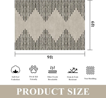HelloTree Area Rug for Living Room 6x9 Washable Geometric Moroccan Rug Stripe Farmhouse Bohemian Minimalistic Non Slip Non Shedding Ultra Thin Soft Rug for Bedroom Office DiningRoom Nursery-Cream
