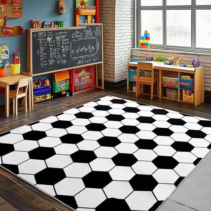 Soft Soccer Rugs for Bedroom, Machine Washable, Cute Bedside Boys Area Rug for Kids Toddlers Teens, Soccer Lovers Home Decor Indoor Carpet for Living Room, Dorms, Nursery, 5x7 FT