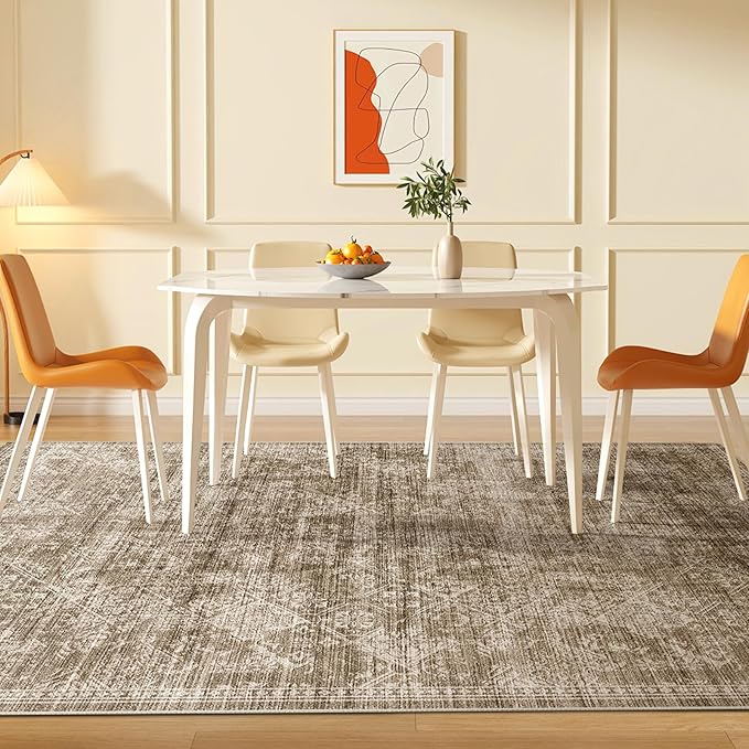 WITSHOCK 6x9 Area Rugs for Living Room: Machine Washable Non Slip Modern Abstract Carpet - Low Pile Print Rug for Bedroom Dining Room - Stain Resistant for Household - Pet Owners (Earthy Brown)