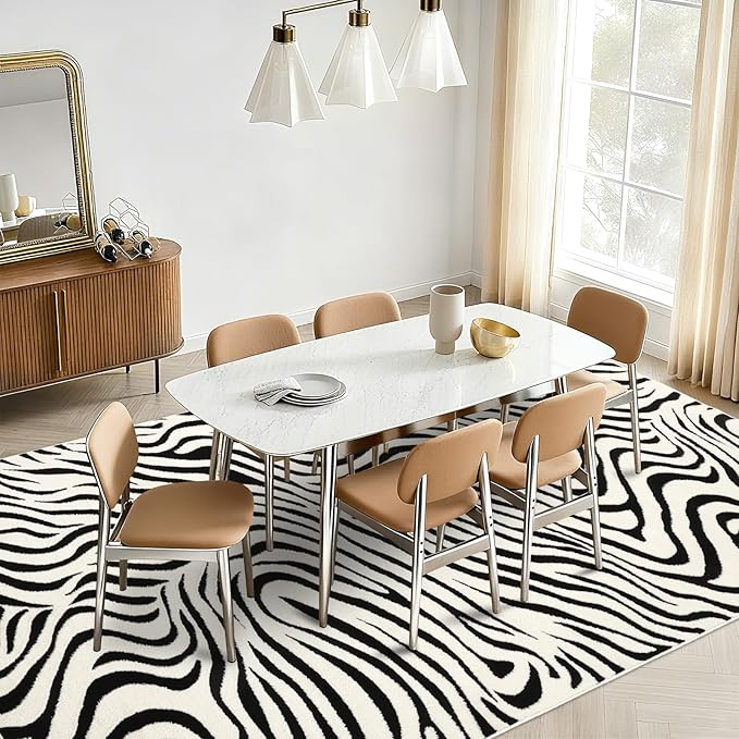 YIHOUSE 9×12 Ft Area Rugs for Living Room: Modern Washable Rug - Abstract Black and Cream White Rug for Bedroom Dining Room Office Playroom Nursery Home Decor - Nonslip Non-Shedding Striped Rugs