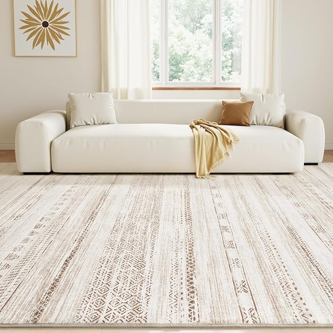 9x12 Area Rugs for Living Room Machine Washable Rug Distressed Indoor Carpet Neutral Moroccan Boho Rug Ultra Soft Area Rug for Bedroom Dining Room Playroom Office