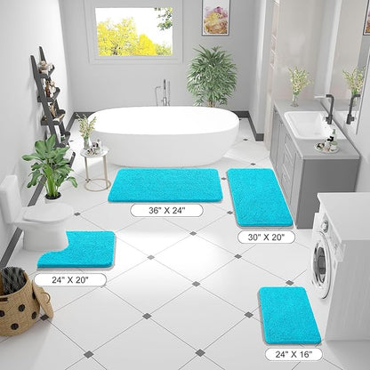 OLANLY Bathroom Rugs 44x24, Extra Soft Absorbent Chenille Bath Rugs, Rubber Backing Quick Dry, Machine Washable Bath Mats for Bathroom Floor, Tub and Shower, Home Decor Accessories, Aqua Sky