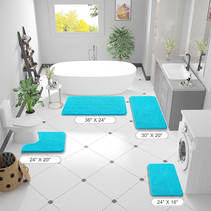OLANLY Bathroom Rugs 30x20, Extra Soft Absorbent Chenille Bath Rugs, Rubber Backing Quick Dry, Machine Washable Bath Mats for Bathroom Floor, Tub and Shower, Home Decor Accessories, Aqua Sky