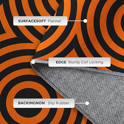 5x7 Geometric Circle Rugs for Bedroom Decor, Washable Retro 60s 70s Geometry Pattern Area Rug, Living Room Home Decoration, Non Slip Soft Thin, Black Orange Decor Carpet PF-P 49
