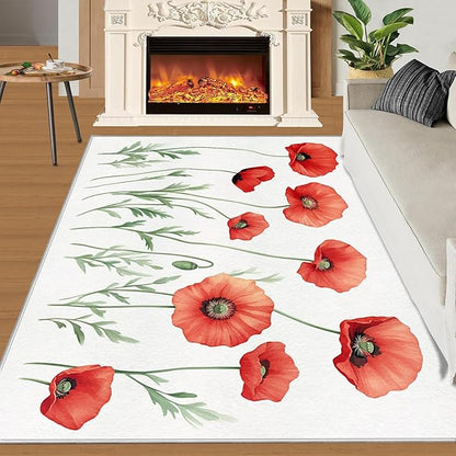 Little Red Flower Rugs for Bedroom - 2x3 Area Rug - Abstract 3D Flowers Rugs for Living Room, Modern Simple Art Rug, Non-Slip Washable Home Decor Carpet