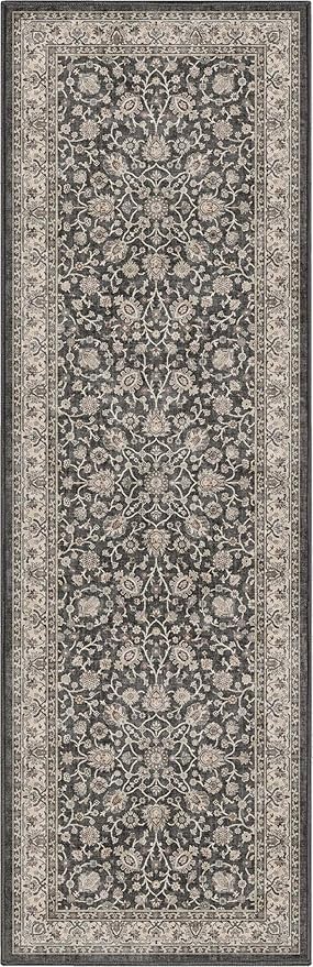Well Woven Asha Rome Black 2'3" x 7'3" Runner Rug - Oriental Floral Pattern, Easy Clean, Floor-Friendly Backing - for Hallway, Entryway, and Kitchen