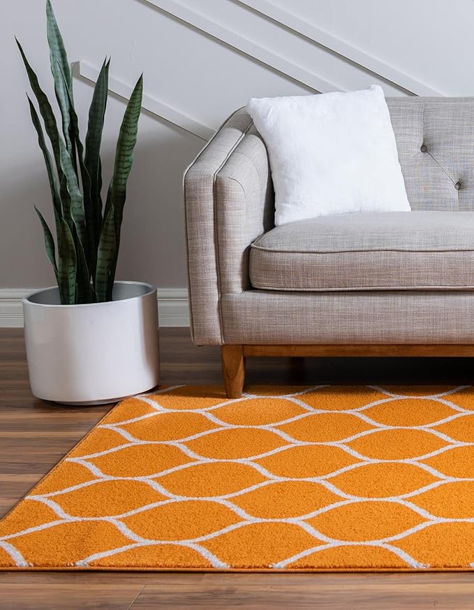 Rugs.com Lattice Frieze Collection Rug – 4' x 6' Orange Medium Rug Perfect for Living Rooms, Large Dining Rooms, Open Floorplans