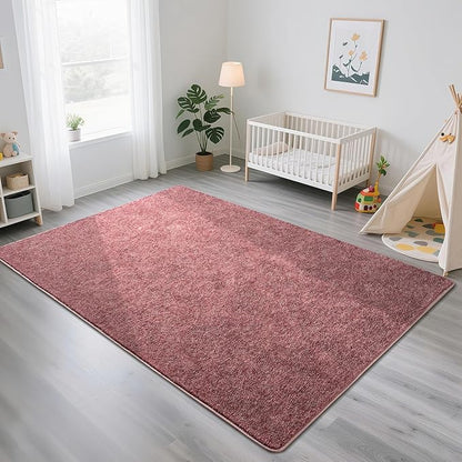 HQAYW 6x9 Large Area Rugs for Living Room Bedroom, Modern Thickened Memory Foam Soft Rug, Low Pile Minimalist Washable Non Slip Carpets for Kids Girls Boys Nursery Dorm Home Decor, Dark Red