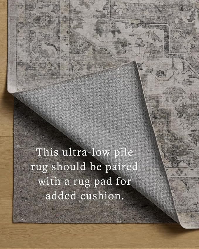 Loloi Amber Lewis Josie Collection JOS-03 Silver/Natural 5'-0" x 7'-6", .13" Pile Height, Low Profile, Machine Washable, Accent Rug