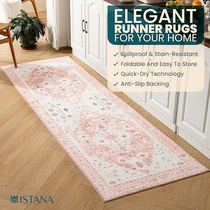 Istana Hallway Carpet 2.5x8 - Pink Kitchen Runner Non Slip Washable - Silk's Soft Touch - Stylish Home Rug