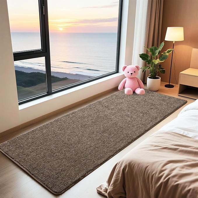 HQAYW 2x6 Soft Runner Rug for Hallways, Thickened Memory Foam Small Throw Bedside Rugs for Bedroom Living Room, Indoor Low Pile Washable Non Slip Carpet for Teens Kids Nursery Dorm Decor, Brown