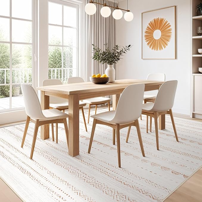 Nakagishi 8x10 Area Rugs Living Room: Washable Boho Large Neutral Soft Farmhouse Rug Stain Resistant Modern Moroccan Non-Slip Indoor Carpet for Bedroom Nursery Kids Playroom Office Dining Room- Brown