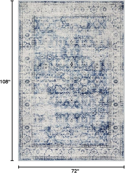 Lahome Blue Area Rug for Living Room 6x9 Machine Washable Area Rugs Living Room Rug,Vintage Distressed Soft Rubber Backing Stain Resistant Indoor Carpet for Office