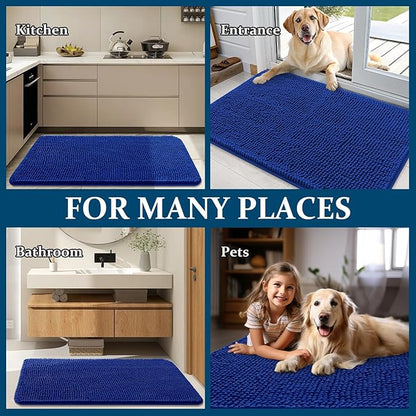 OLANLY Dog Door Mat for Muddy Paws 70x24, Absorbs Moisture and Dirt, Absorbent Non-Slip Washable Doormat, Quick Dry Chenille Mud Mat for Dogs, Entry Indoor Entryway Carpet for Inside Floor, Royal Blue