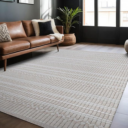 Modern Indoor Rug Stripe 9x12 Area Rugs for Living Room Luxury Kitchen Bedroom Durable Soft Geometric Durable Low and High Pile Stain Resistant Non Shedding Area Carpet 9x12