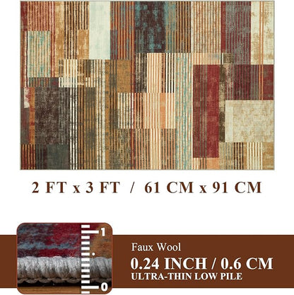 YIHOUSE Brown Entryway Rug 2x3, Small Burnt Orange Area Rug, Vintage Welcome Mats for Front Door, Farmhouse Kitchen Rugs Washable, Geometric Area Rug for Indoor Entrance, Beige Boho Rugs for Entryway