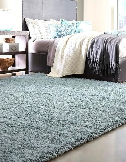 Unique Loom Solid Shag Collection Area Rug (8' Square, Light Slate Blue)