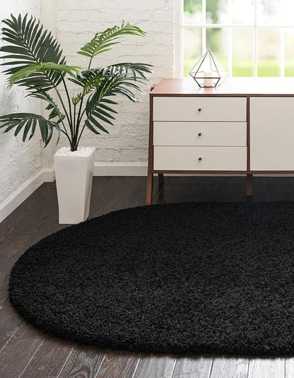 Unique Loom Solid Shag Collection Area Rug (7' 10" x 10' Oval, Jet Black)