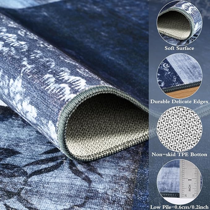 DweIke Washable Area Rugs for Living Room, 5x7 Soft Bedroom Rugs, Geometric Print Non-Slip Modern Rug, Stain Resistant Throw Carpets for Office Nursery Dining Room Home Dorm Decor, Navy Blue