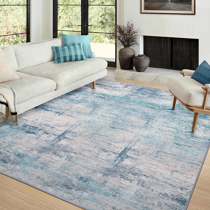 Abstract 10x12 Area Rug Washable Soft Ultra Large Non-Slip Carpet for Living Room Dining Room Home Office Bedroom - Abstract Teal/Grey