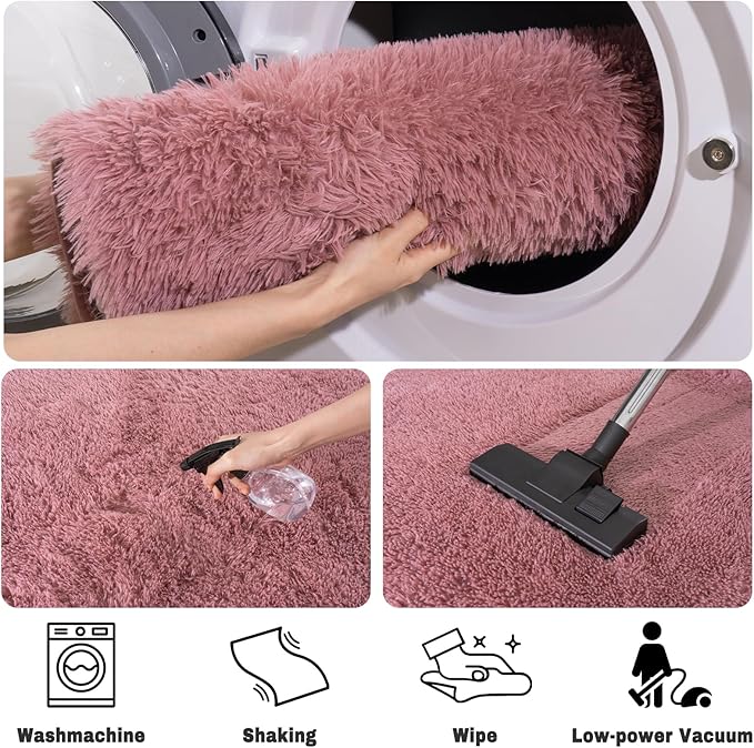 Soft Fluffy Area Rug for Bedroom, Blush Pink Fuzzy Shaggy Oval Throw Rugs for Bedside, Non-Slip Cozy Plush Shag Carpet for Girls Kids Room Nursery Dorm Living Room, 2.6 x 5.3 Feet