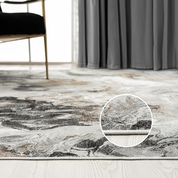 Abani Regal Collection Area Rug - Abstract Grey Black Marble Swirl Design - 10' x 14' - for Living Room, Bedroom & Office Washable