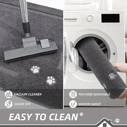 BEQHAUSE Dog Door Mat for Muddy Paws 32"x70" Dirt Trapper Absorbent Doormat Non Slip Entryway Rugs Washable Stain Resistant Welcome Floor Mat Soft Low-Profile for Front Back Door, Dark Grey