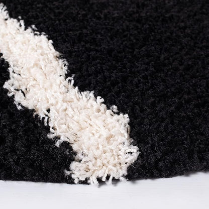 SAFAVIEH Dallas Shag Collection Area Rug - 6' Round, Black & Ivory, Trellis Design, Non-Shedding & Easy Care, 1.5-inch Thick Ideal for High Traffic Areas in Living Room, Bedroom (SGD257Z)
