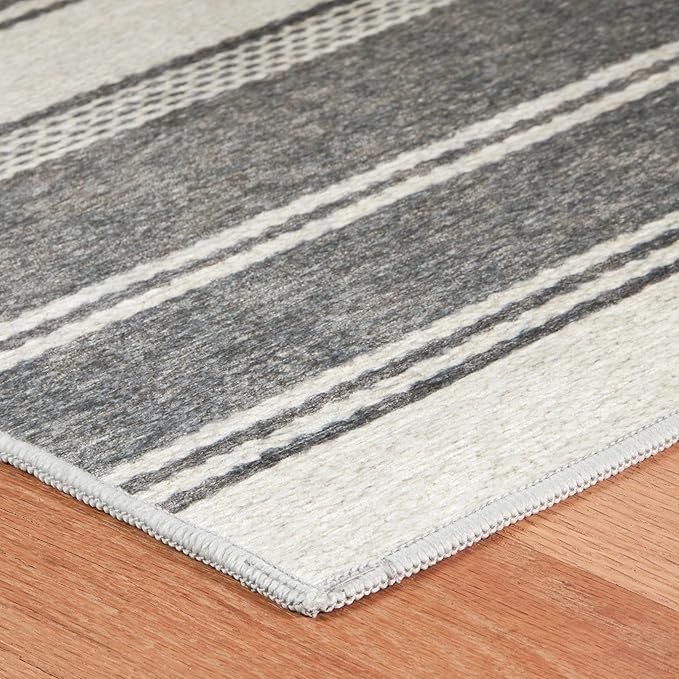 Dash & Albert Bowman Stripe Grey Machine Washable Rug, 4 X 6 Feet, Grey Stripe Pattern