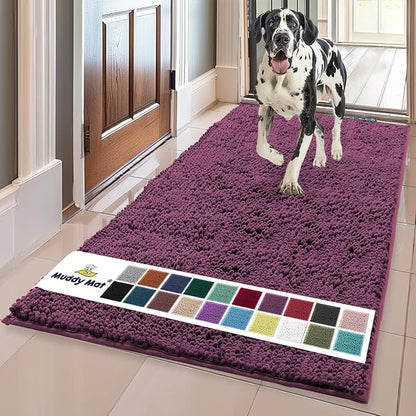 Muddy Mat® | Super Absorbent Door Mat Indoor, Microfiber Quick Dry Chenille Entryway Rug, Non-Slip Front Door Mat, Indoor Mats for Entryway, Machine Washable Pet Rug, Dark Purple 36"x60"