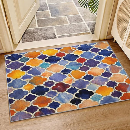 Moroccan Rugs for Living Room -Moroccan Trellis Rug, 4x5 ft, Colorful Geometric Area Rug, Oriental Tile Washable Rugs for Living Room Bedroom, Traditional Patchwork Home Decor & Gifts