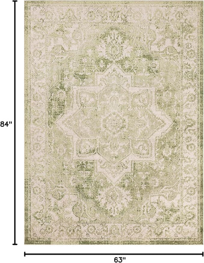 Nourison Home Astra Machine Washable Ivory Green 5'3" x 7' Area Rug - Easy Clean, Non Shedding, Bed Room, Living Room, Dining Room, Kitchen (5' x 7')