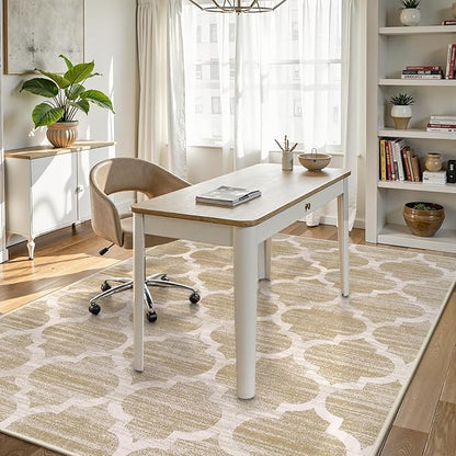 Lahome Moroccan Living Room Carpet - 4x6 Area Rug Washable Non-Slip Soft Rugs for Bedroom Ultra-Thin Throw Rug for Office, Modern Print Indoor Carpet Rug for Laundry Room Kitchen (Taupe, 4'x6')