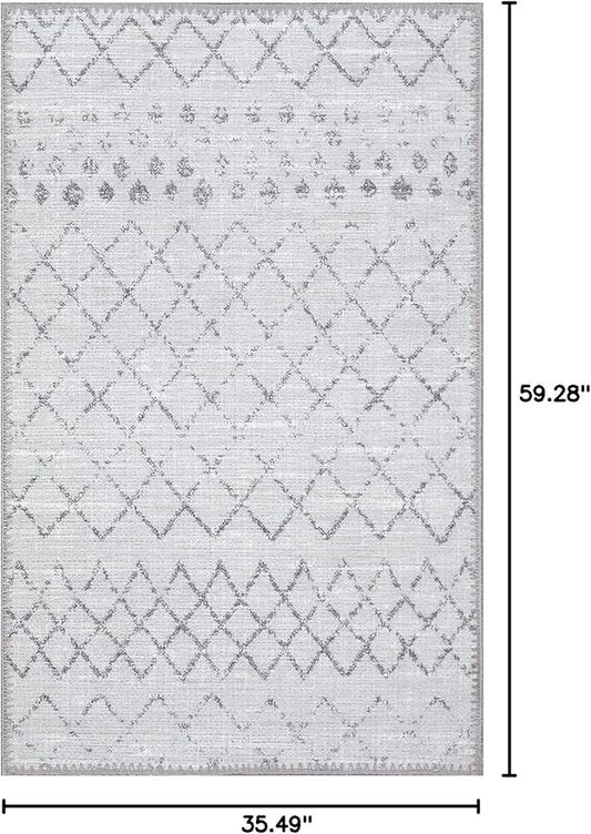 GLN Rugs Contemporary Collection - Machine Washable Area Rug, Contemporary Washable, Non Slip, Low Pile Chenille Rug, Living Room, Bedroom, Kitchen Rug (3' x 5' Gray 0166)
