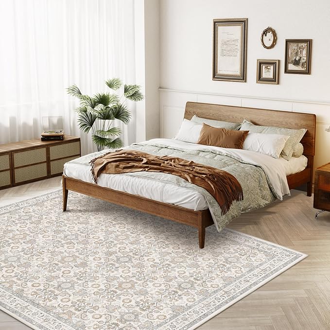 WITSHOCK Living Room Area Rugs 8x10: Soft Non-Slip Backing Washable Rugs Vintage Large Carpet for Bedroom Office Dining Room Kitchen Stain Resistant Home Decor Rug