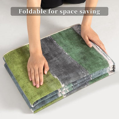 Ciicool 2x6 Washable Runner Rug, Modern Abstract Hallway Rugs Runner, Non-Slip Thin Accent Rug Lightweight Green Print Distressed Carpet for Laundry Entryway Bedroom Kitchen Indoor