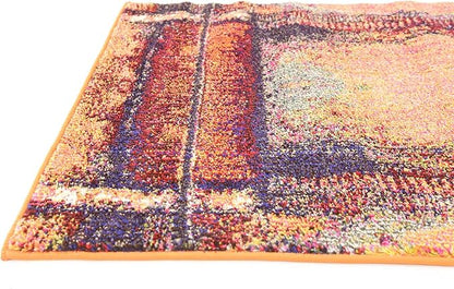 Unique Loom Estrella Collection Rustic, Distressed, Modern, Abstract Area Rug (2' 7 x 10' 0 Runner, Orange/Black)