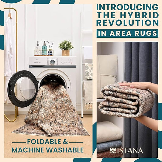 Istana Rugs 9x12 - Charcoal Olive Bedroom Rug - Washable Area Rugs 9x12 Living Room - Stain Resistant Machine Washable Rugs - Eco-Friendly Dining Room Area Rug - 9 x 12 Area Rugs for Living Room