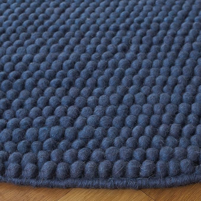 SAFAVIEH Natura Collection Area Rug - 8' Round, Navy & Blue, Handmade Wool Blend, Textured Design, Ideal for Living Room, Bedroom, Dining Space (NAT620M)