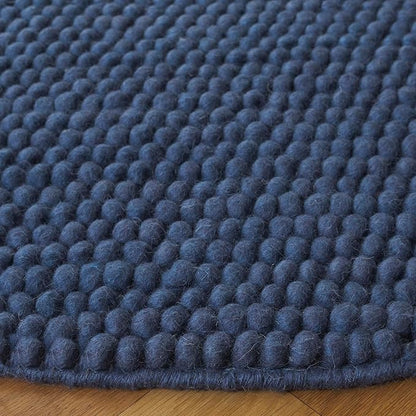SAFAVIEH Natura Collection Area Rug - 4' Round, Navy & Blue, Handmade Wool Blend, Textured Design, Ideal for Living Room, Bedroom, Dining Space (NAT620M)