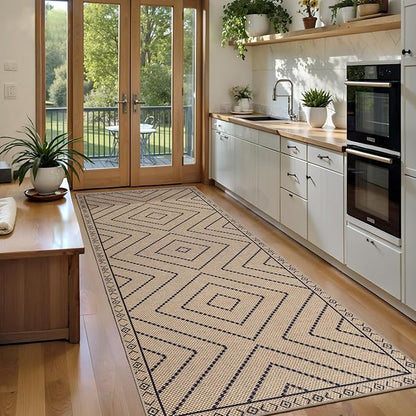 Tangsoo Easy Jute Rug 2.6x8 Washable Runner Rug for Hallways,Neutral Geometric Ultra Thin Indoor Carpet Runner Farmhouse Long Rnner Mat for Kitchen Entryway Laundry