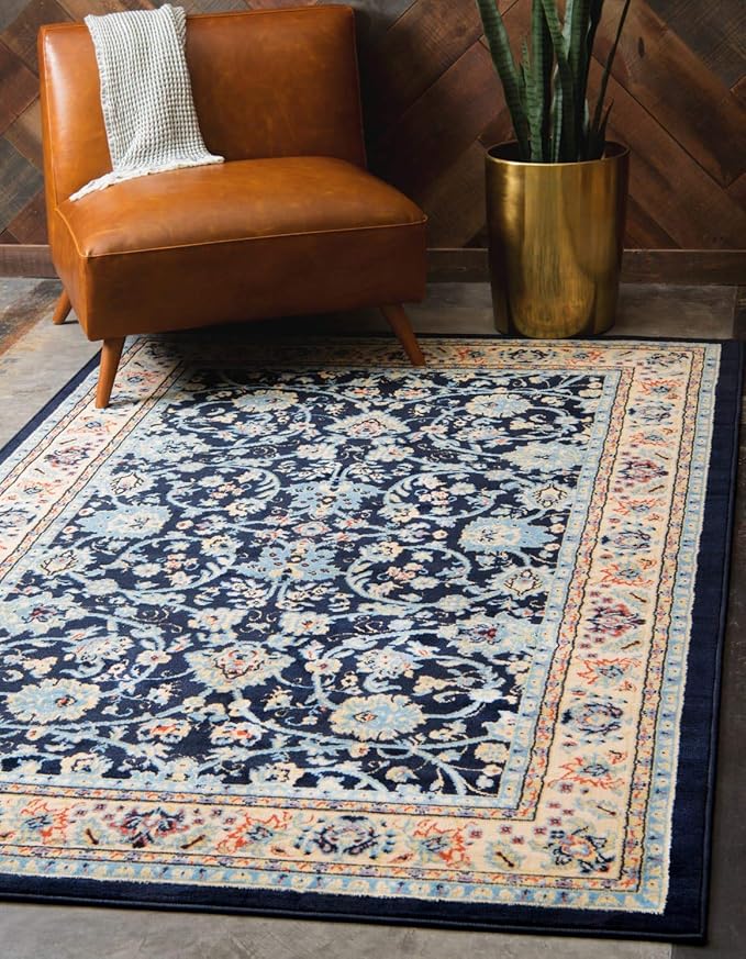 Unique Loom Sialk Hill Collection Area Rug - Washington (5' 3" x 8' Rectangle Navy Blue/Cream)