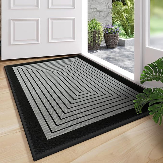 Front Door Mat 17''x30'', Absorbent Muddy Dirt Resist Washable Non Slip Low-Profile Indoor Doormat, Easy Clean Welcome Entryway Door Mats, Grey