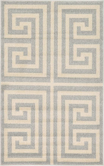 Unique Loom Athens Collection Classic Geometric Modern Border Design Area Rug (3' 3 x 5' 3 Rectangular, Gray/ Beige)