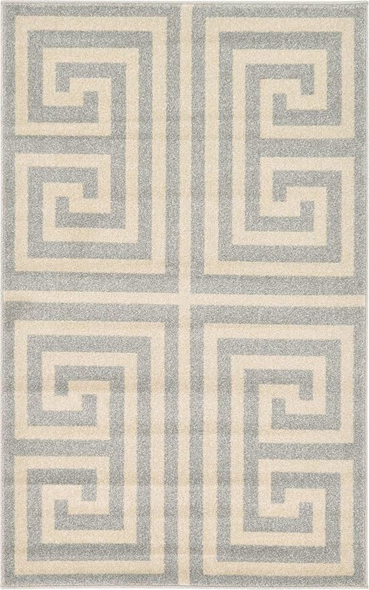 Unique Loom Athens Collection Classic Geometric Modern Border Design Area Rug (3' 3 x 5' 3 Rectangular, Gray/ Beige)