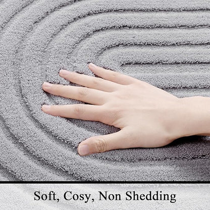 SHACOS Soft Cozy Fluffy Arch Pattern High Low Pile Runner Rugs 2'x6' Non Slip Washable Rug Runners Modern Geometric Arc Carpet for Bedroom Bathroom Hallway, Light Grey