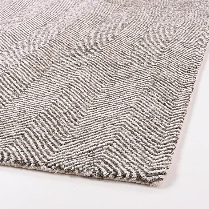 Modern Herringbone Chevron Collection Handcrafted Wool Area Rug - Durable, Zigzag Pattern, for High Traffic, Contemporary Design for Living Room, Bedroom, Dining Room Decor (Dark Olive, 2.6' x 10')