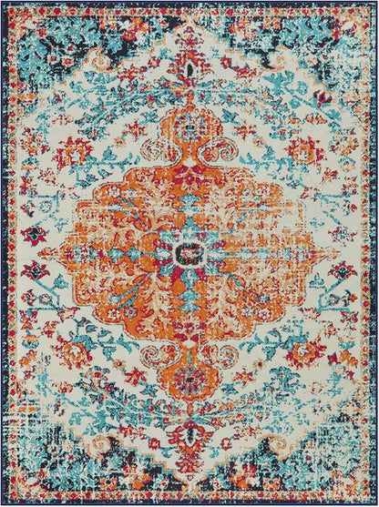 Lahome Area Rugs 9x12 Living Room Rug,Large Boho 9 x 12 Area Rugs for Living Room Washable Bedroom Rug,Boho Vintage Soft Non-Slip Printed Indoor Carpet for Dining Room Home Office(9x12ft,Orange)